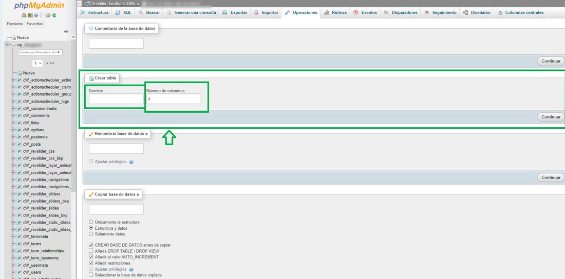 Cómo crear una tabla en una base de datos a través de phpMyAdmin Paso 2