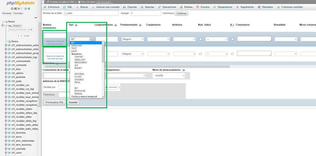 Cómo crear una tabla en una base de datos a través de phpMyAdmin Paso 3